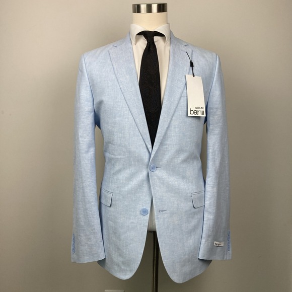 Bar III Men's Slim Fit Linen Suit Jackets Sport Coat 42 L Powder Blue